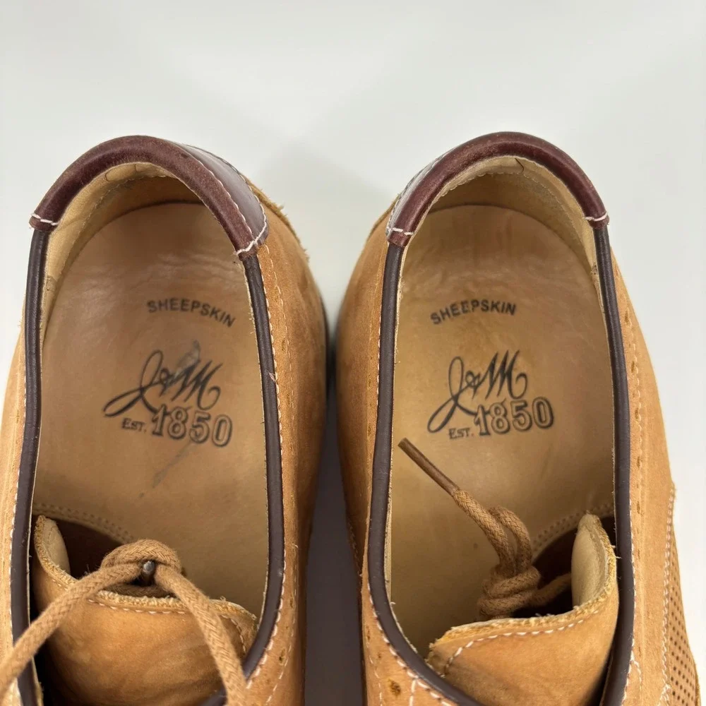 Johnston & Murphy Men Oxford 8.5 Tan Perforated Wingtip Suede Brazilian Leather